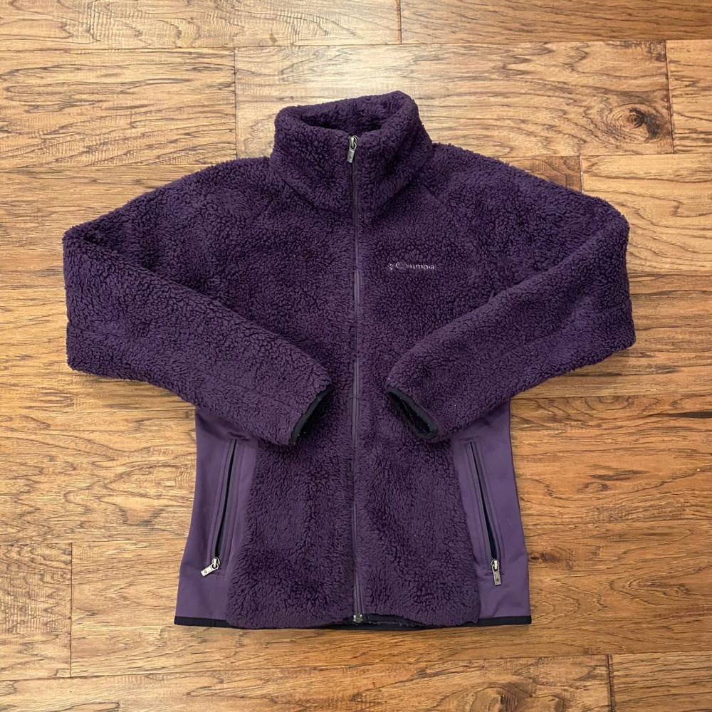 Columbia Fleece Jacket Women Small Purple Sherpa Full Zip Outdoor Layer